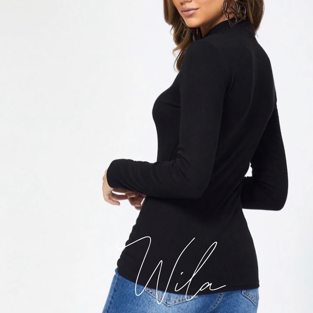 Mockneck ribbed long sleeve top black - Picture 2 of 3